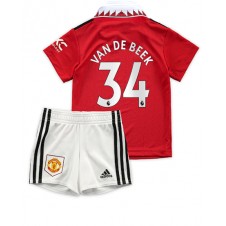 Manchester United Donny van de Beek #34 Hjemmedraktsett Barn 2022-23 Kortermet (+ korte bukser)